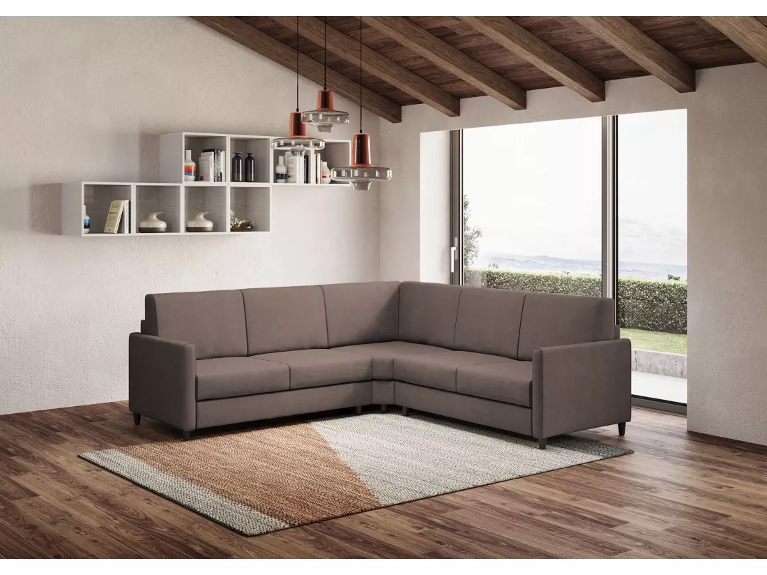 Canapé d'angle moderne italien tissu marron Korane - 5 tailles-Taille 281x281 cm