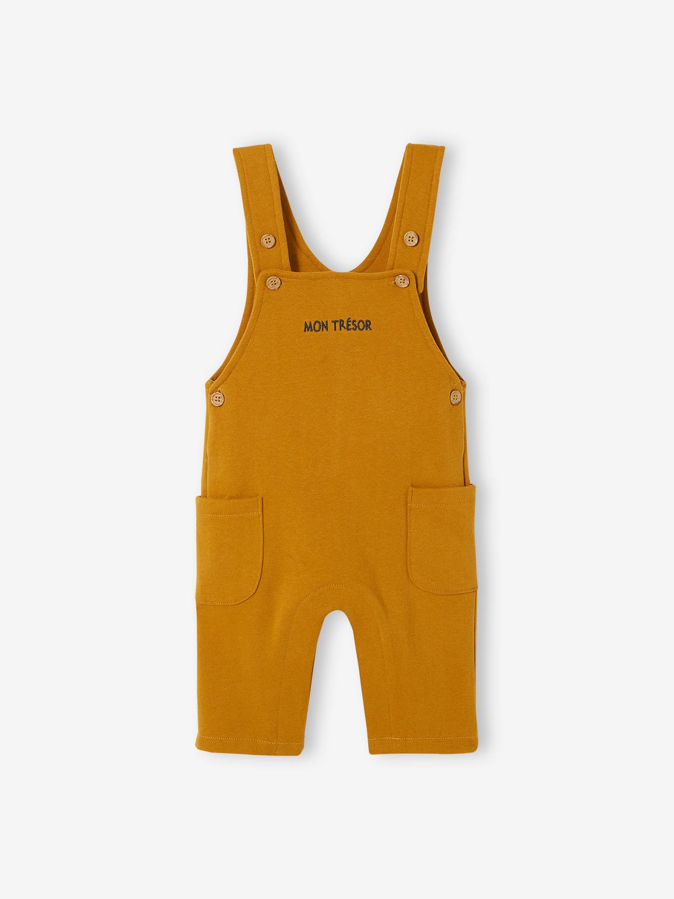 Conjunto de camiseta e jardineira de tecido atoalhado personalizável para bebê, marrom médio liso