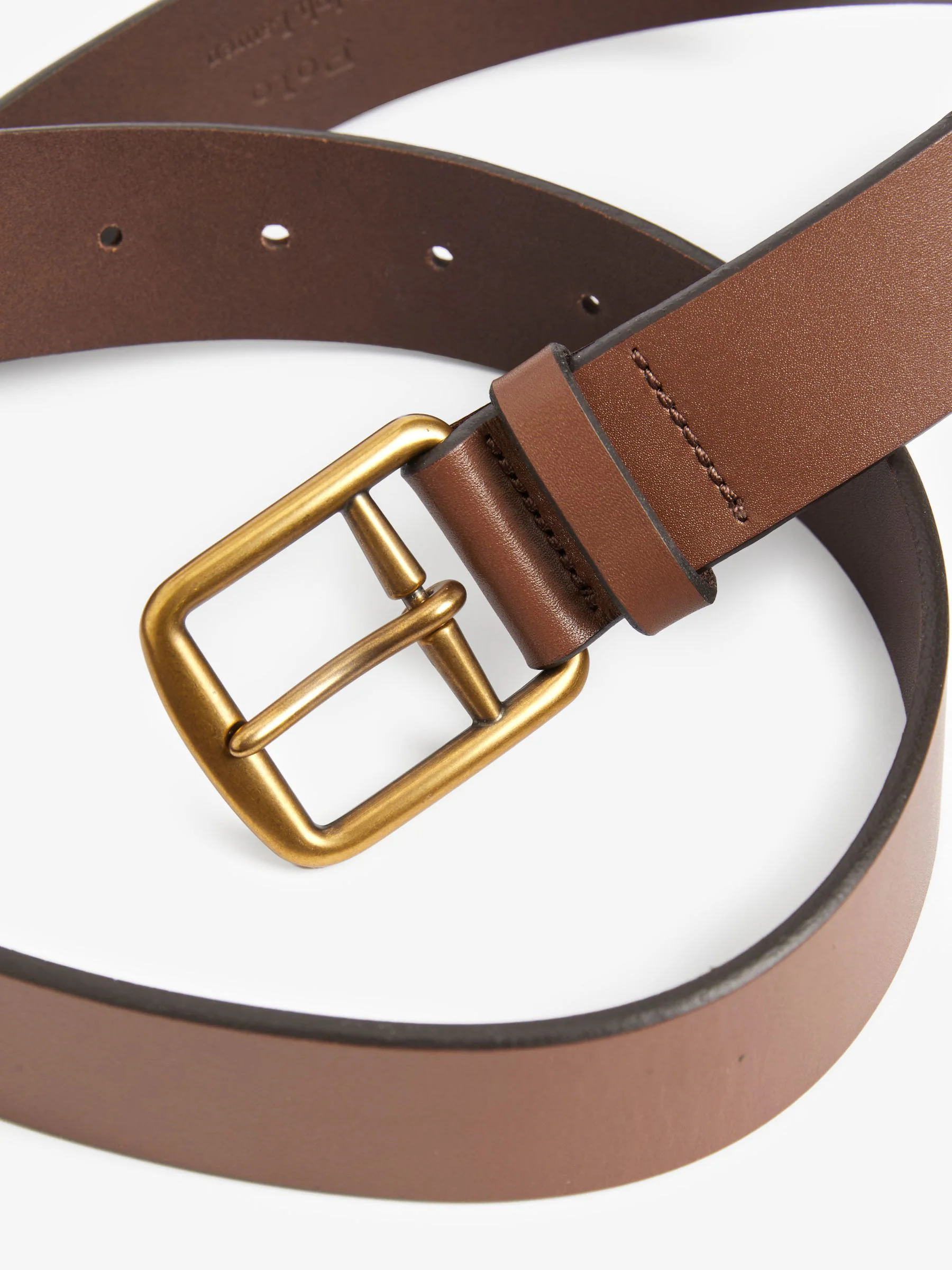 Lichtbruin - Polo Ralph Lauren - Saddle leren riem met logo