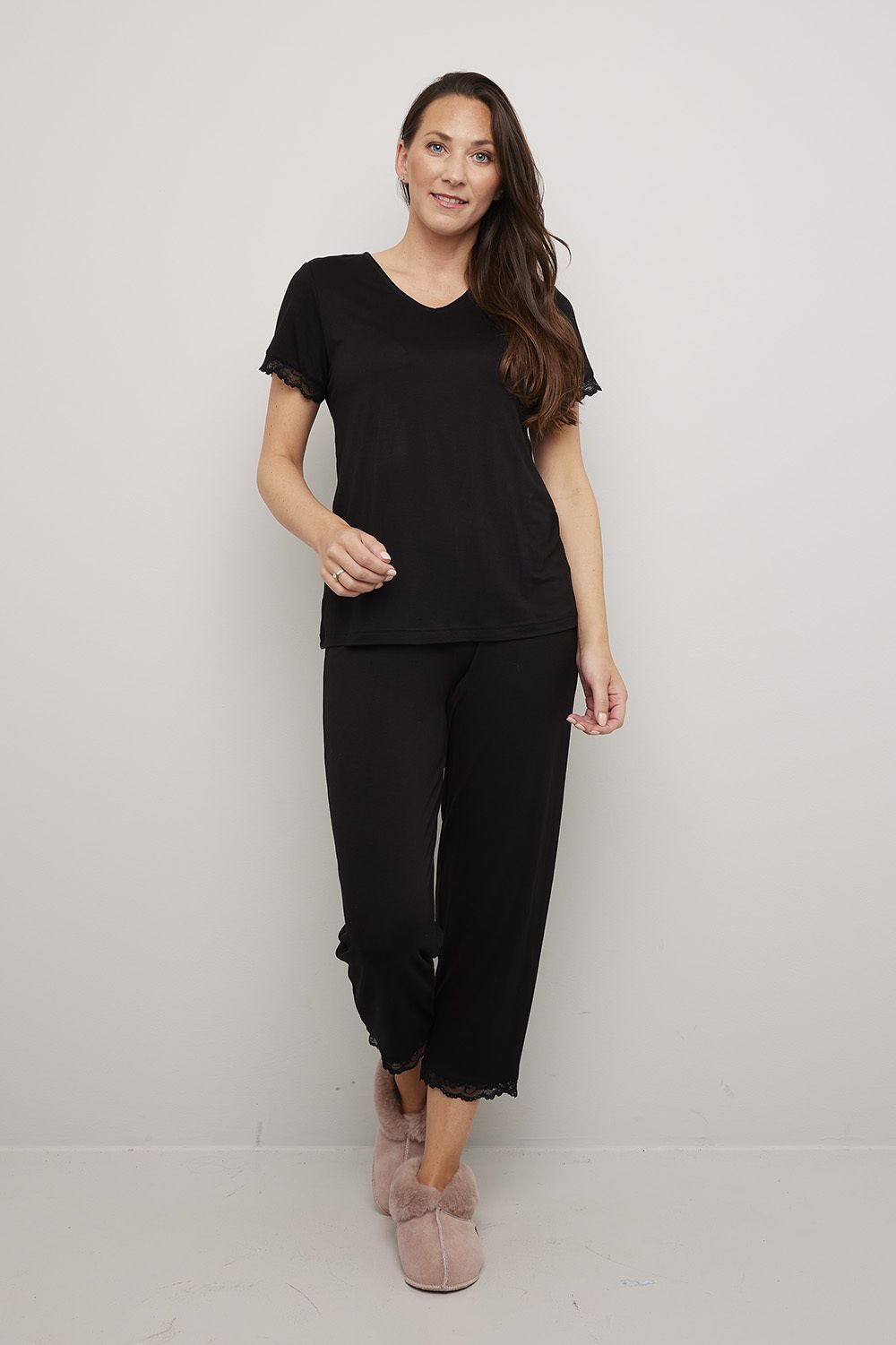 Pyjamas med korte ermer og trekvart bukse Lace