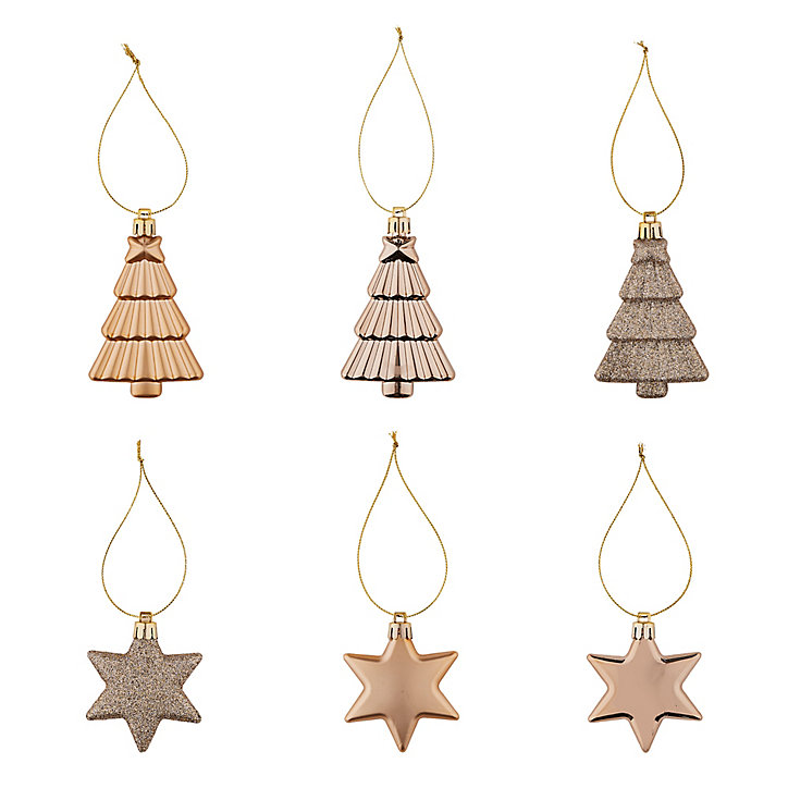 Assortiment 12 boules de noel étoiles sapin champagne à suspendre