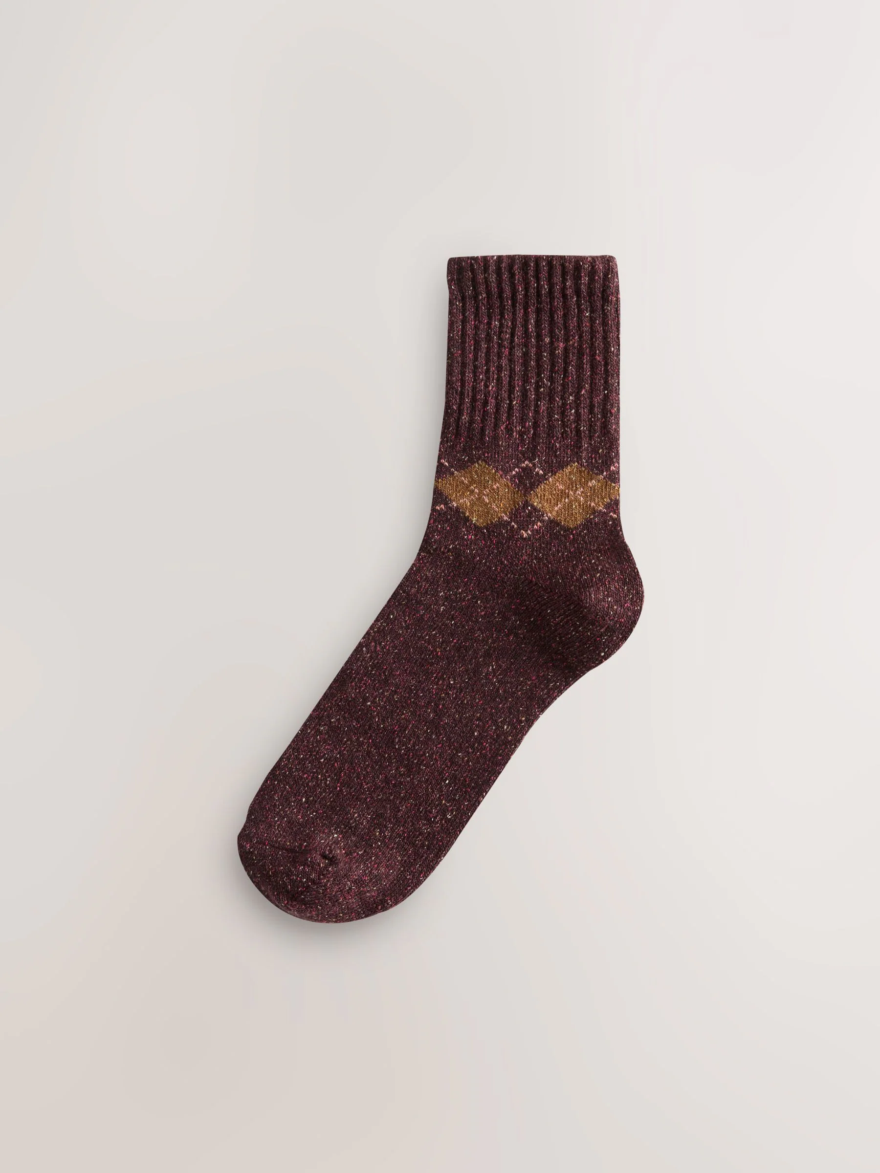 Bessen/Groen/Naturel argyle-patroon - Thermische enkelsokken van wol-zijdemix verpakking van 3