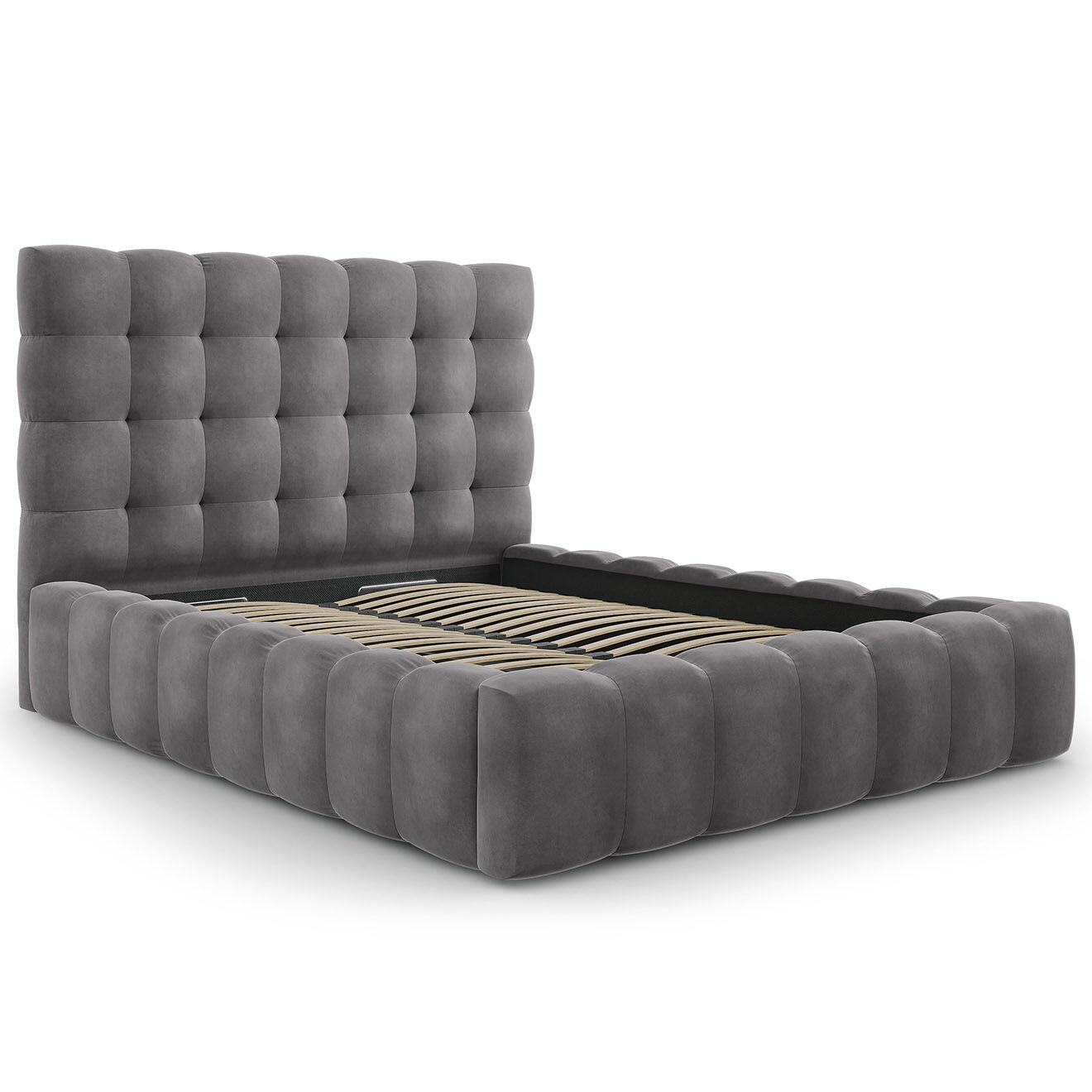 Cosmopolitan Design Lit avec coffre de rangement Bali Velours gris - 160x200 cm