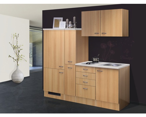 Flex Well Enkele Keuken met Apparaten Nano 190 cm beuken mat gedemonteerd omkeerbaar uitvoering 00009890