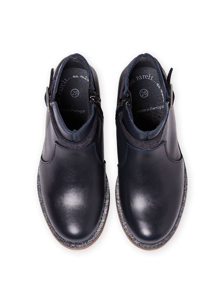 Boots bleu marine en cuir enfant fille