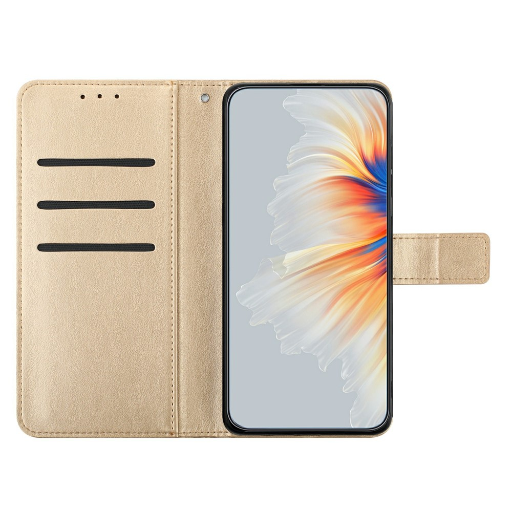 iPhone 17 Pro Max Leder Tasche Wallet - Mandala Flowers Imprint - Gold