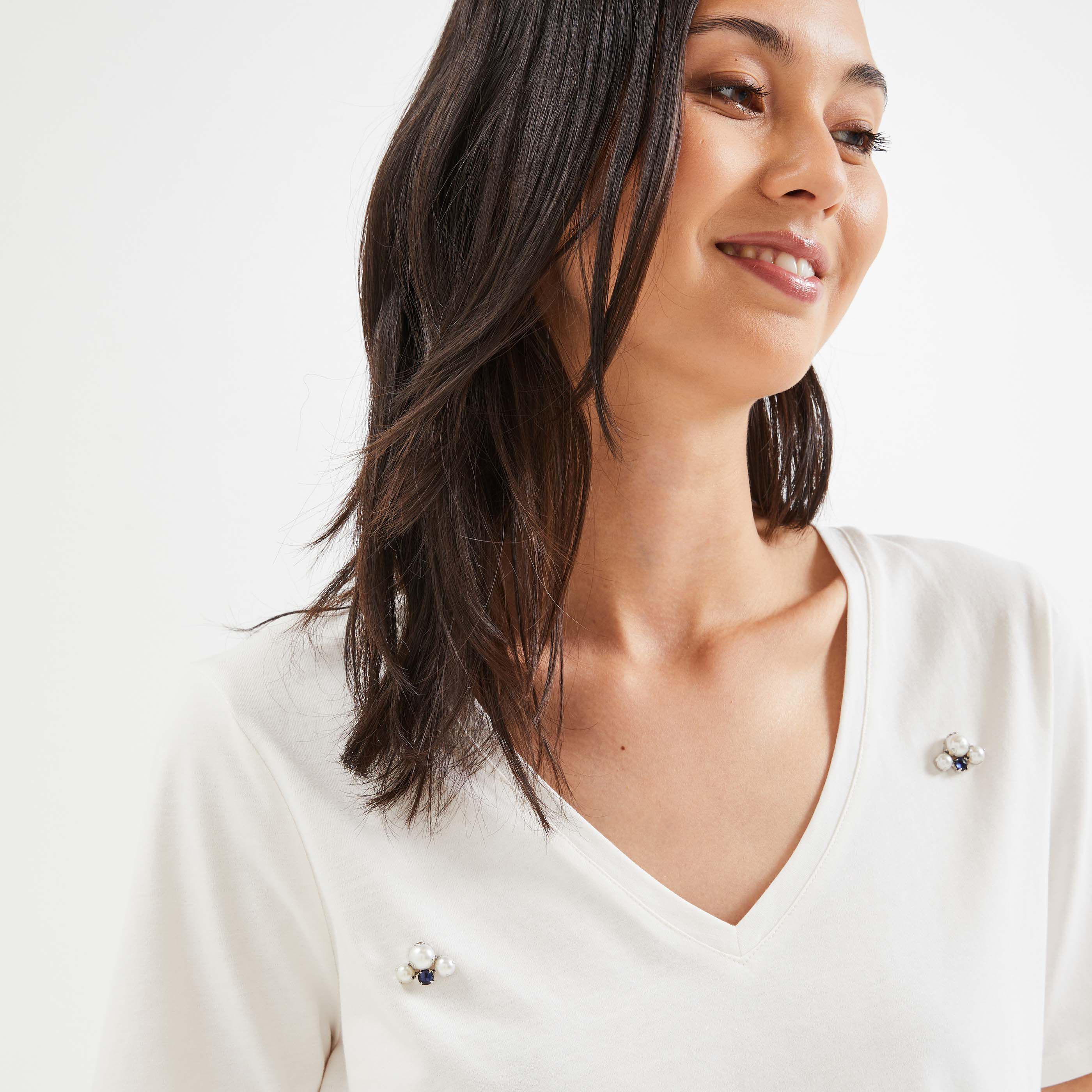 Tshirt perlé femme - BLANC CASSE