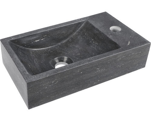 Wastafelset Difference HURA L 40 x 22 cm Kalksteen wastafel met eikenhouten onderkast, chroom koudwaterkraan en sifon 38.006.15