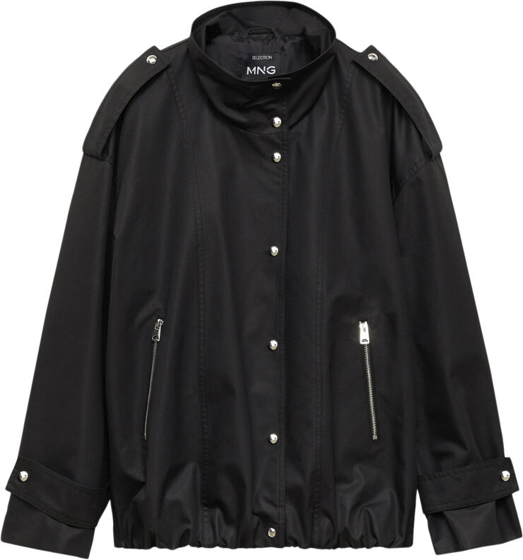 MANGO Oversize button down parka Black