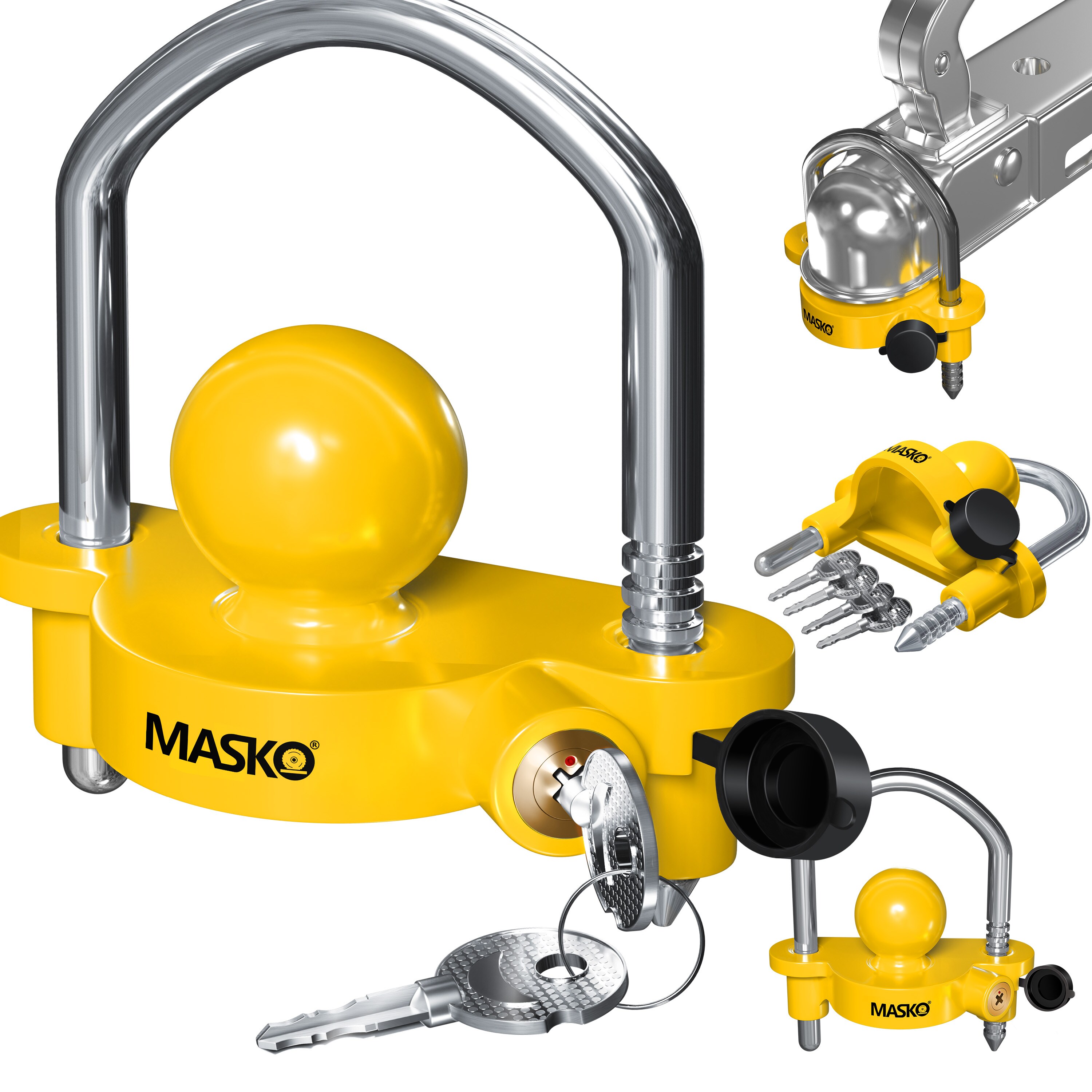 MASKO® Anhängerschloss für gängige Anhängerkupplung einfache Montage Diebstahlschutz Diebstahl Anhänger Sicherung 4 Schlüssel extra sicher Kreuzschloss, Inkl. Deckelschutz