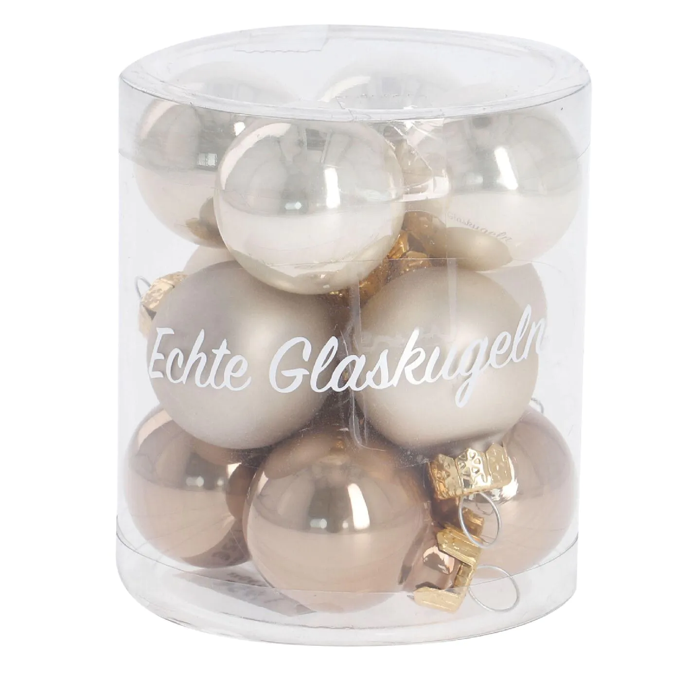 12er Set Weihnachtskugeln Glas, champagner