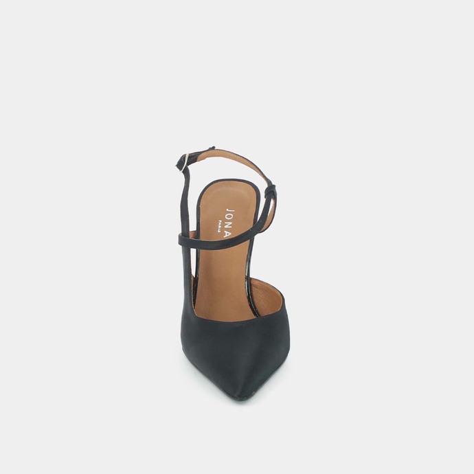 Escarpins pointus à brides  en satin noir