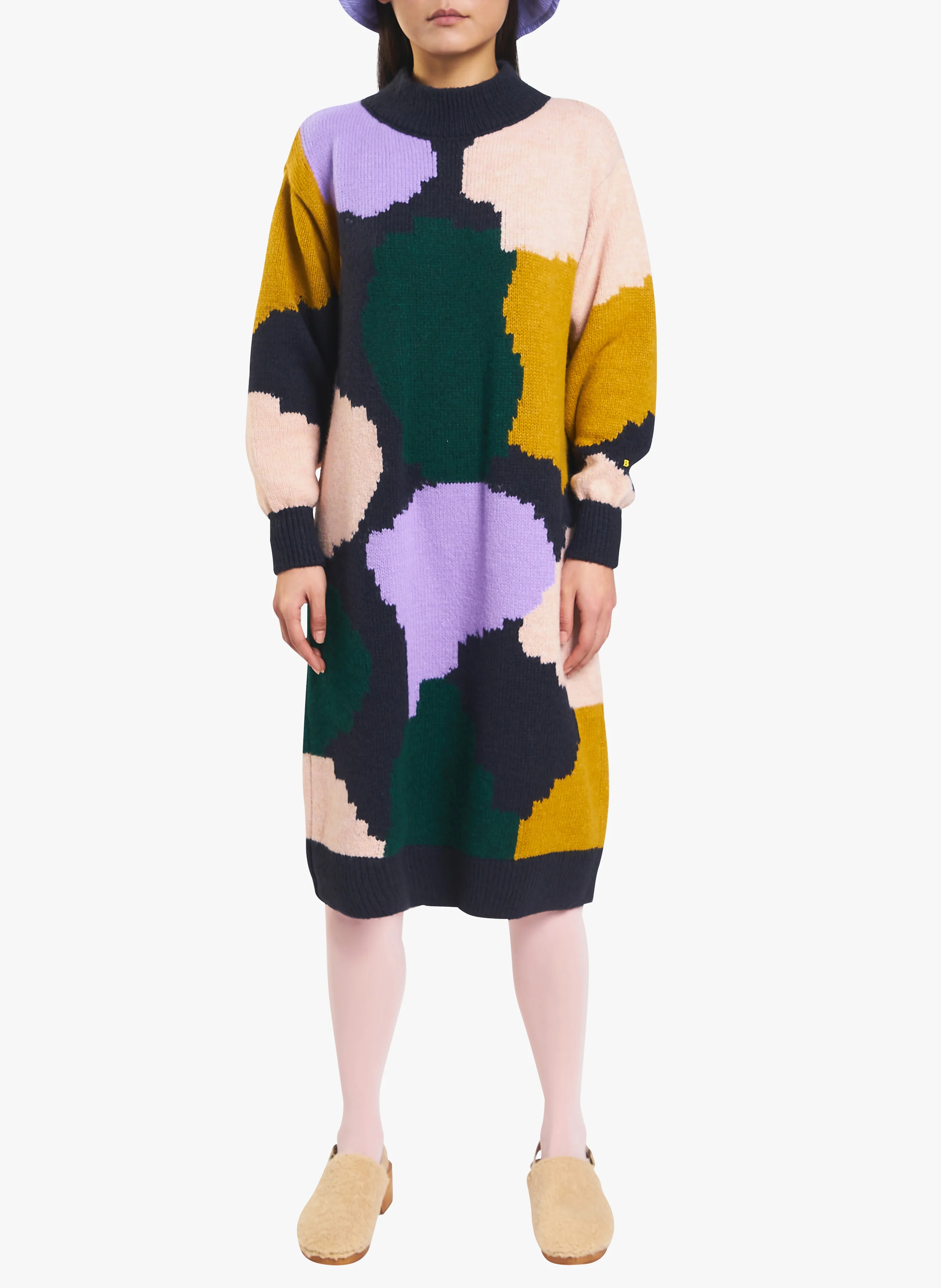 Robe midi-pull col montant imprimée| Multicolore