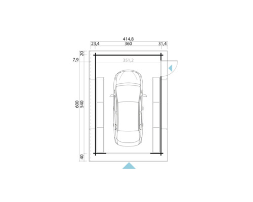 Enkele garage Outdoor Life Canberra zonder deur 360 x 540 cm gletsjergroen