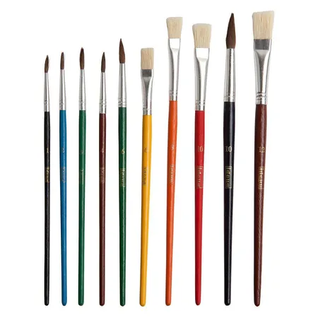 Idena Schulmalpinsel-Set, 10-teilig, Haar- und Borstenpinsel, lackiert