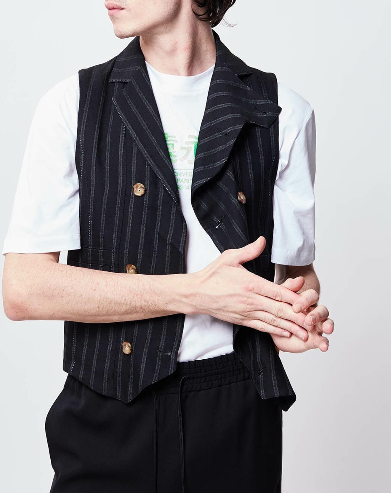 John Galliano Veste en Lin mélangé Théo rayé noire