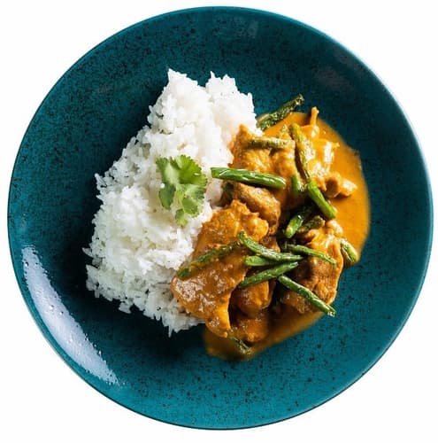 Hähnchencurry mit Grünen Bohnen und Basmati-Reis von Mahavira Kanswala