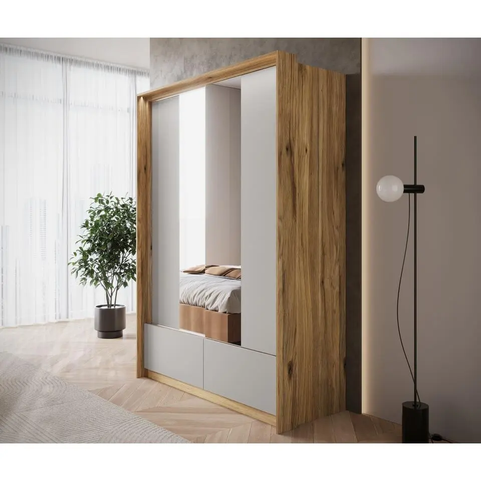 Meubella - Kledingkast Innocent - Beige - 159 cm - Met spiegel