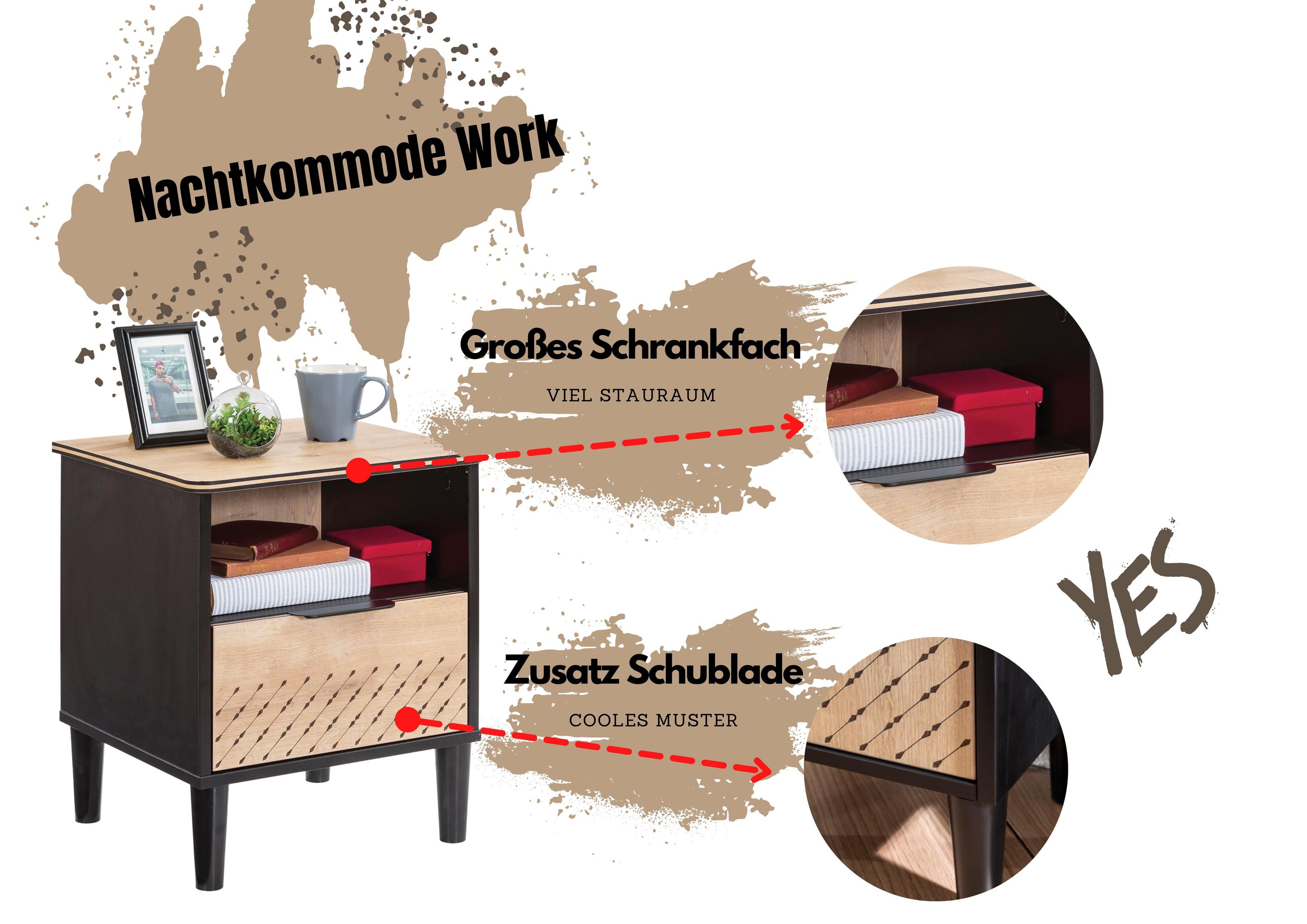 Kommode Work mit Aufdruck Schublade Schrankfach Jugendzimmer