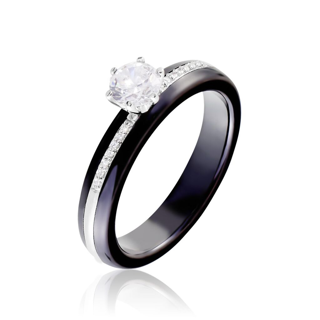 Bague Solitaire Ceramik Design Argent  Oxyde De Zirconium Et Céramique