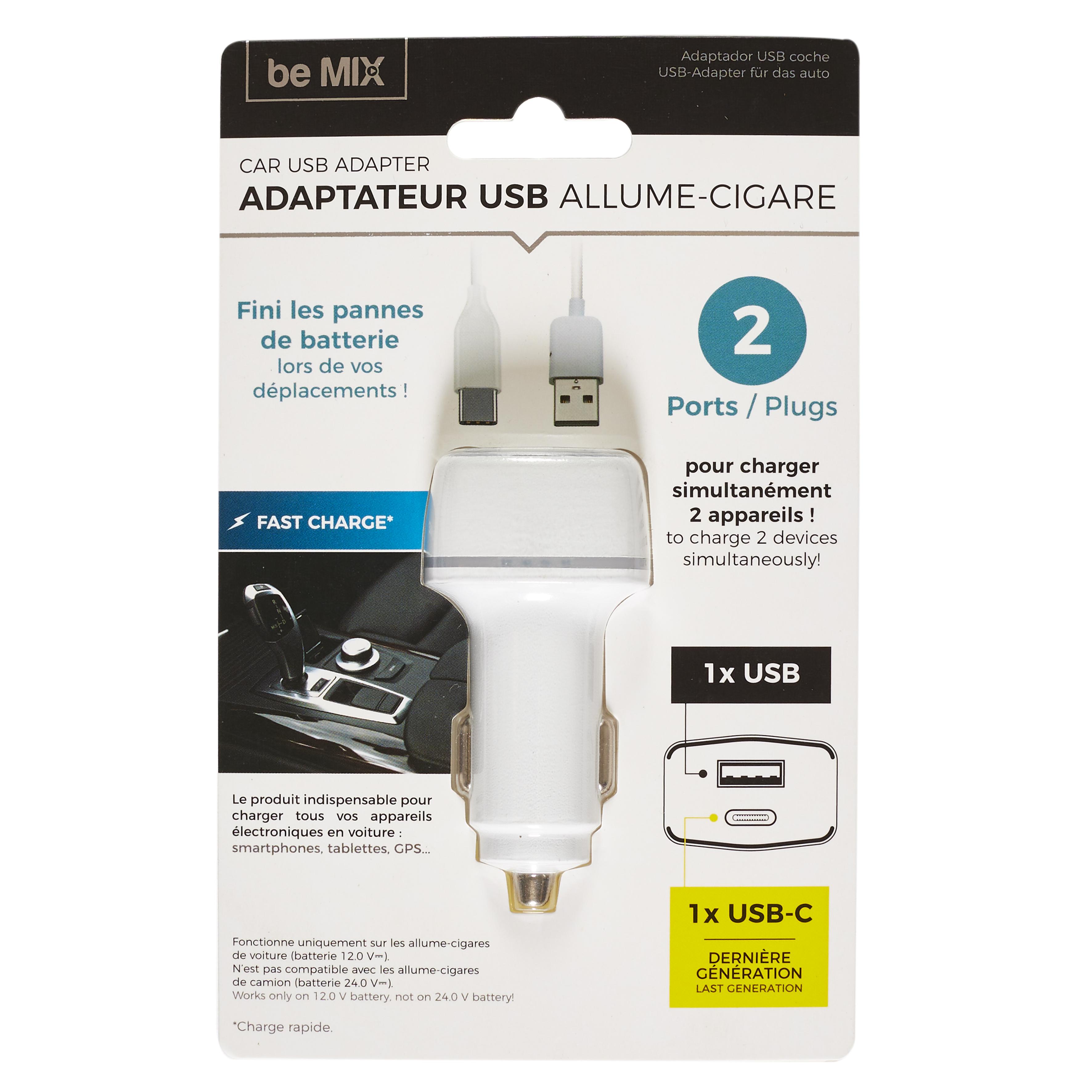CHARGEUR VOITURE PORT USB ET PORT TYPE C