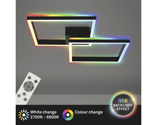Dimbare LED-plafondlamp, 2 x 17 W, 1900 lm, 2700 K-6500 K CCT RGB, 64 x 64 cm, zwart, met nachtlampfunctie, geheugenfunctie en afstandsbediening.