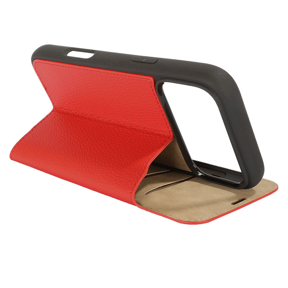 iPhone 17 Pro Echtleder Book Case Tasche Flip Cover Hand Made (MARCXIP17PRO-M04) - Cherry Tomato