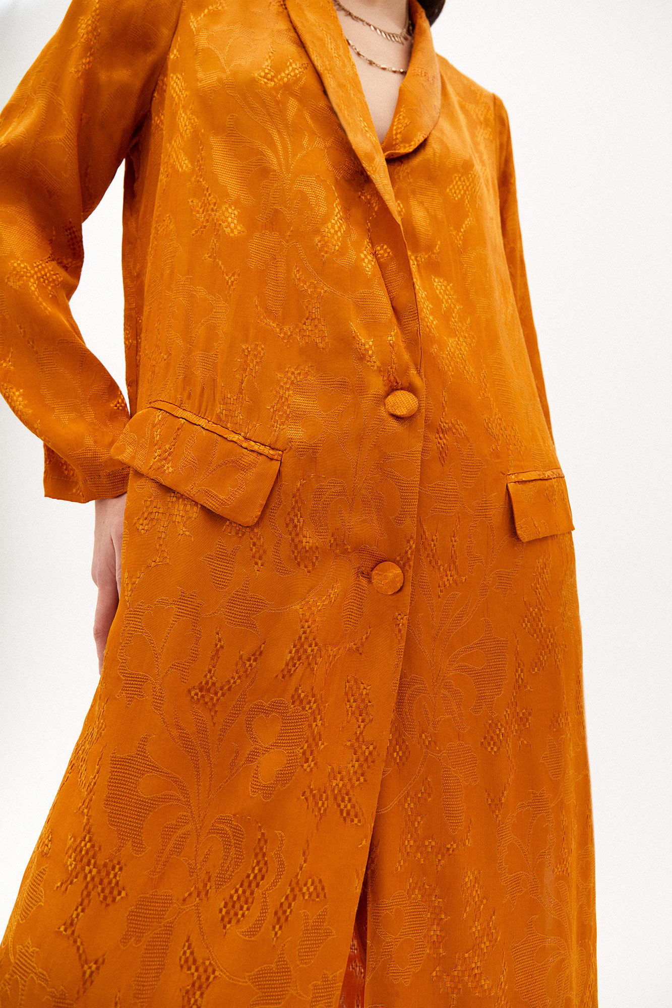 Quimono longo Celina em jacquard - Marrom