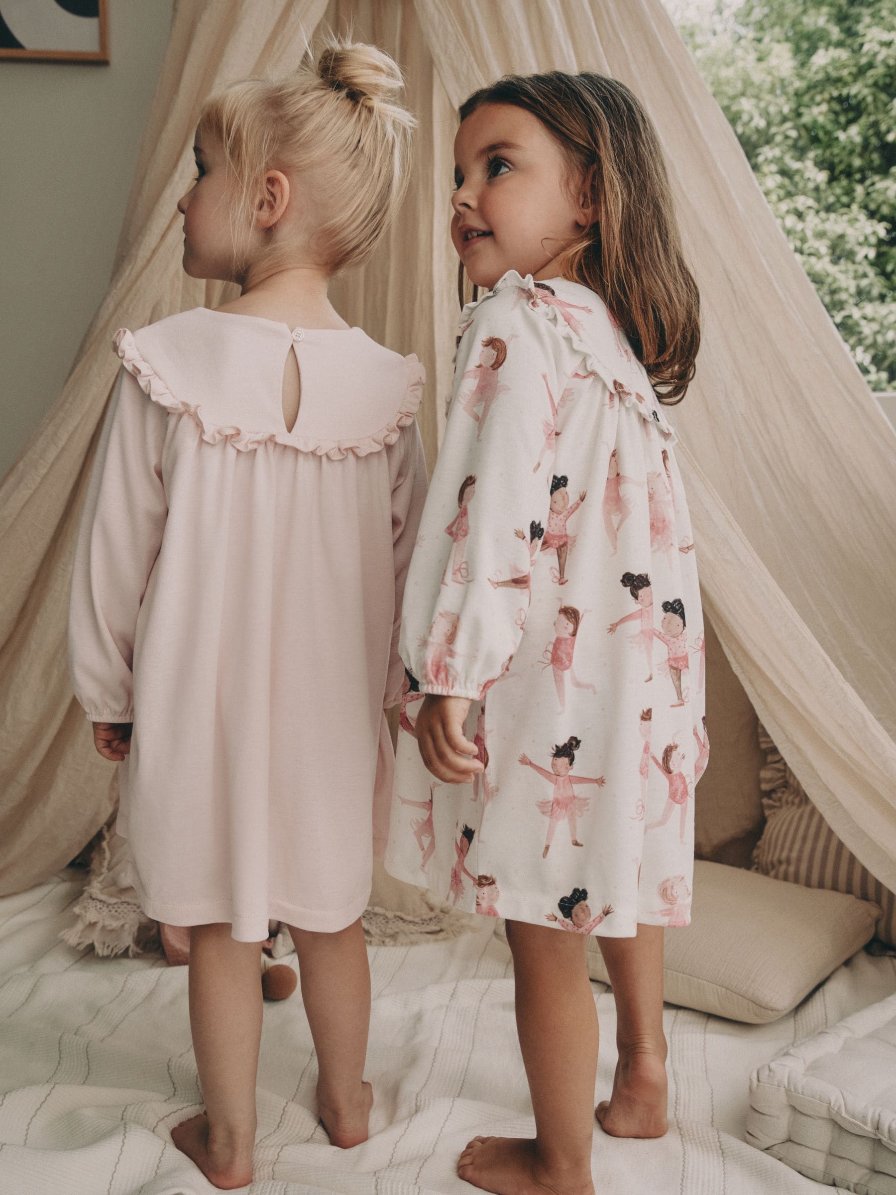 Wit/roze ballerina - Set van 2 nachthemden (2-12 jr)