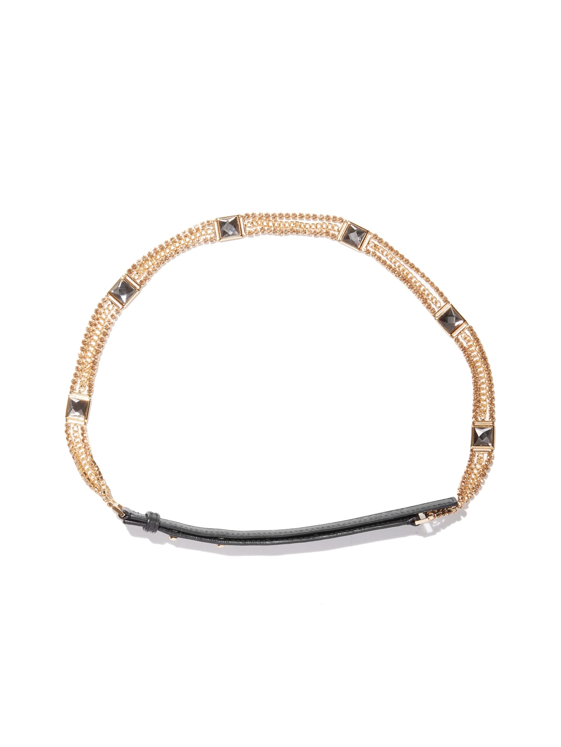 Cinto de corrente em couro e strass