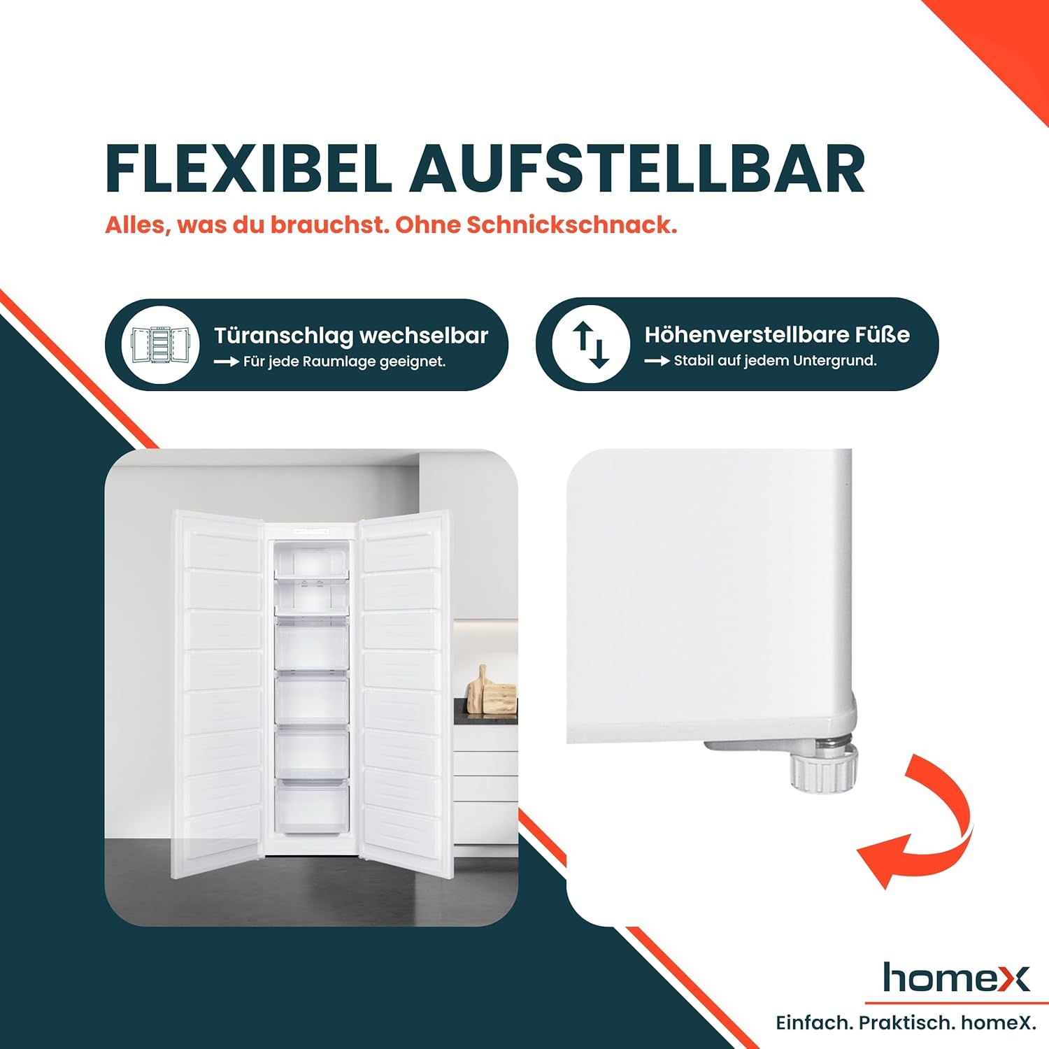 homeX Gefrierschrank NoFrost, Tiefkühlschrank groß - 204L Nutzinhalt, 4-Sterne Gefrieren, XXL Freezer, Gefrierschränke freistehend, Temperaturregelung, Super-Frost-Funktion, leise 39 dB, weiß