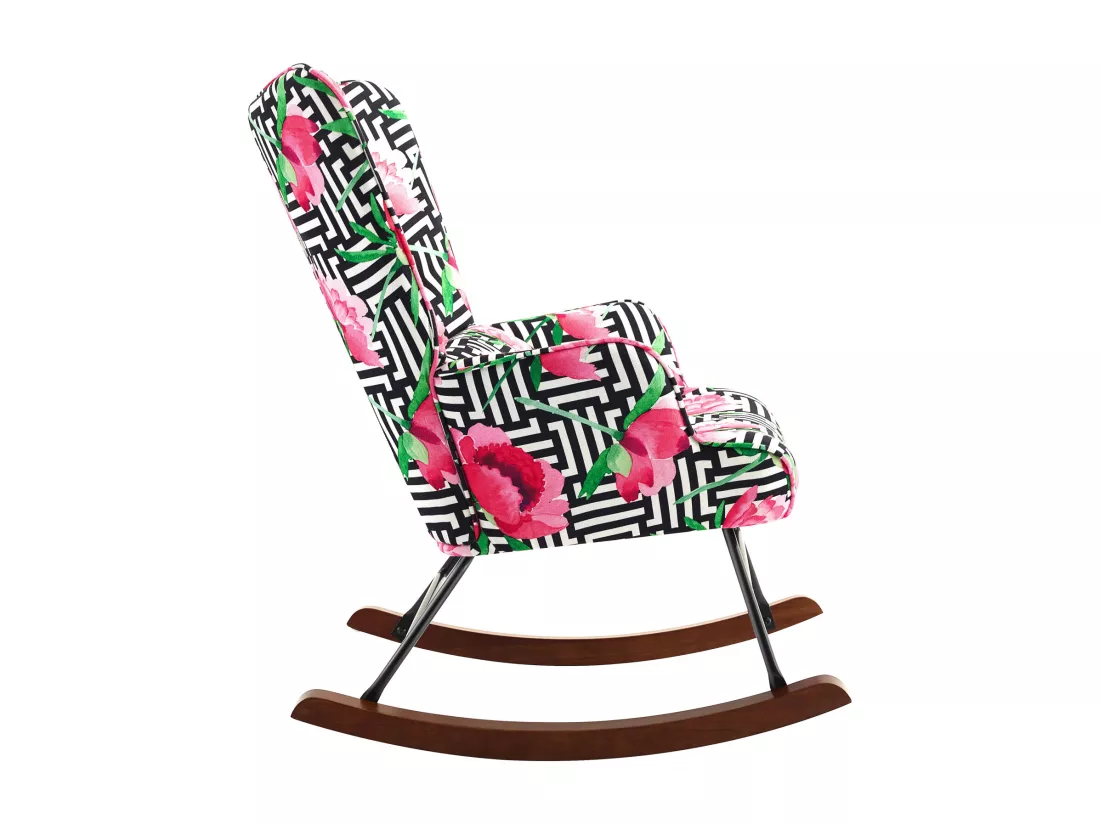 Fauteuil à bascule en velours avec cadre métallique et détails en bois