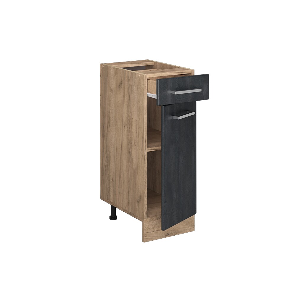 Vicco Schubunterschrank R-Line Schwarz Beton Eiche 30 cm mit Arbeitsplatte Anthrazit