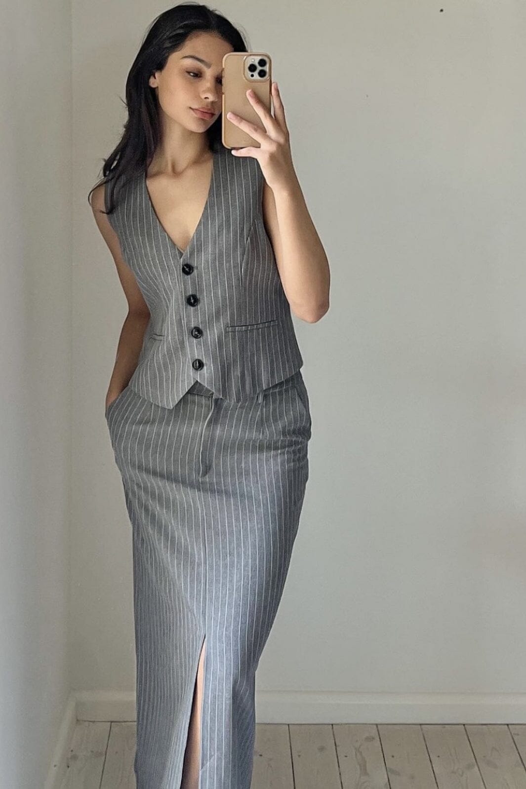 Neo Noir Vendetta Pinstripe Waistcoat grey melange