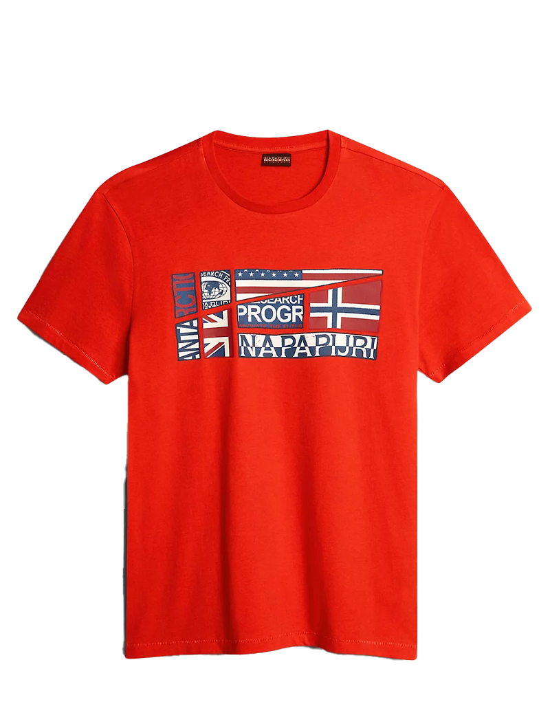 NAPAPIJRI T-SHIRT HOMME MANCHES COURTES LOGO IMPRIMÉ TURIN ROUGE