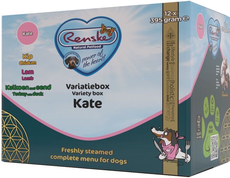 Renske - Variatiebox Kate - Hondenvoer Nat - 12 x 395 gr - 100% Natuurlijk