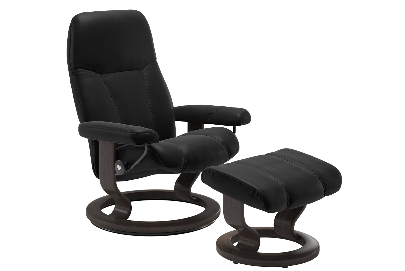 Consul lenestol m/krakk I hud Batick Black med Classic beiset wenge understell. Krakk følger med.