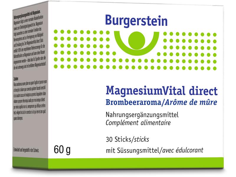 Burgerstein Magnesium Vital direct 30 Sticks Veganes Nahrungsergänzungsmittel mit Magnesium