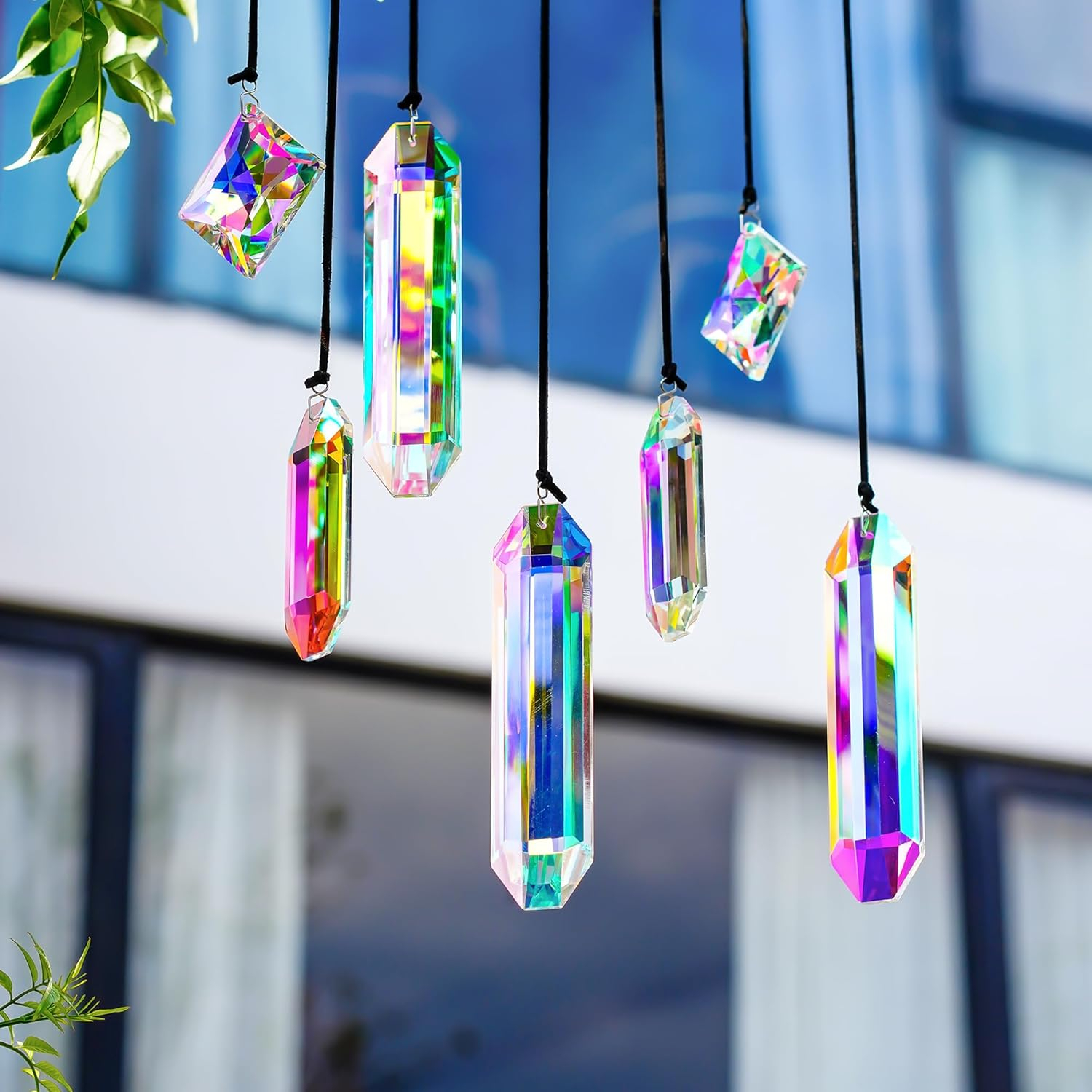 (7er Set) Kristall Fenster Deko Regenbogen Windspiel Sonnenfänger Anhänger Outdoor Accessoire