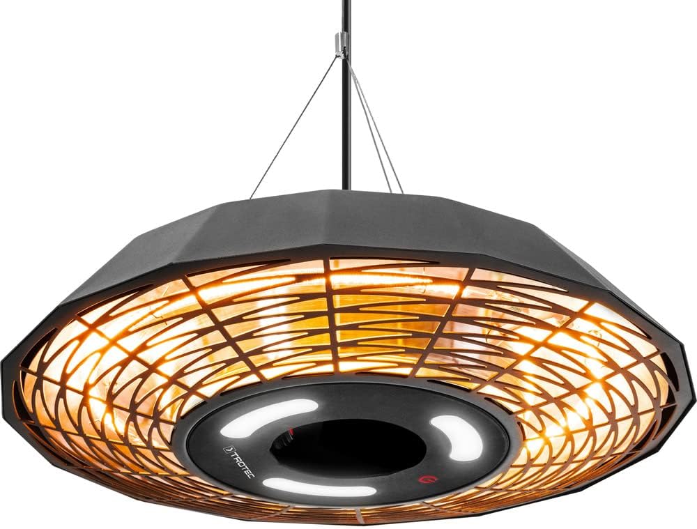 TROTEC Infrarot-Deckenheizstrahler IR 2010 SC – 2.000 W, 360° Rundumwärme, LED-Beleuchtung, IP45 wetterfest, Fernbedienung, Aluminiumgehäuse, für Terrasse & Gastronomie