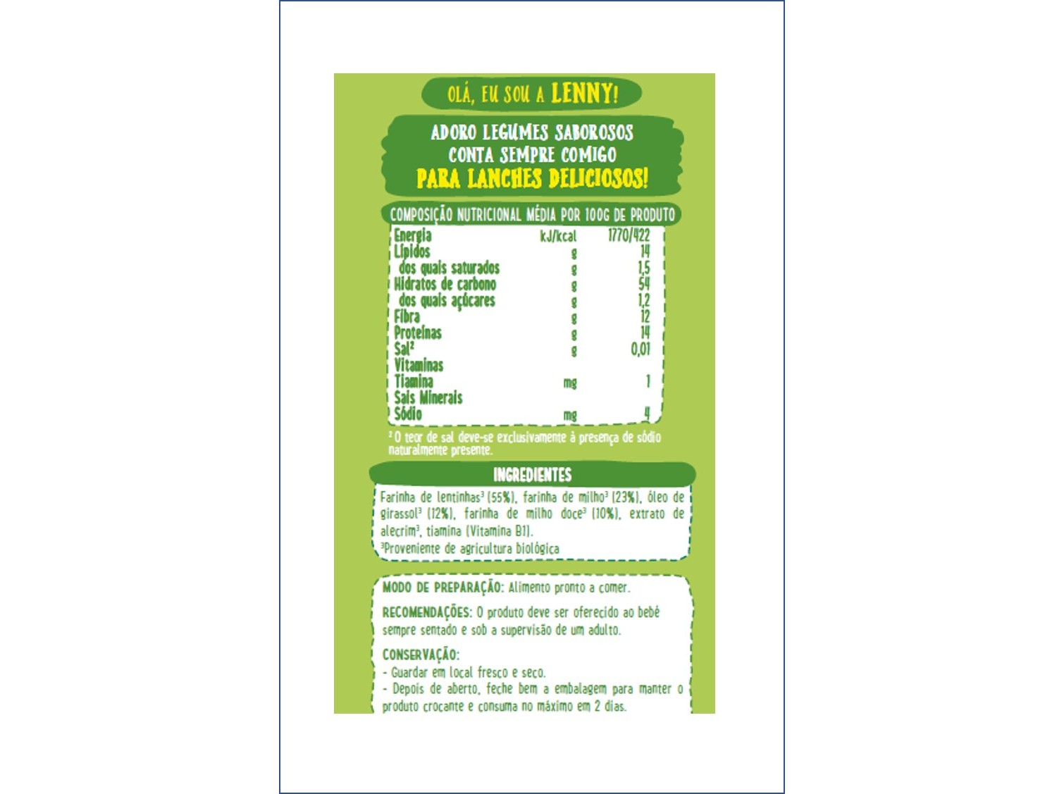 SNACK BLEDINA BIO FLORES LENTILHAS E MILHO 20G