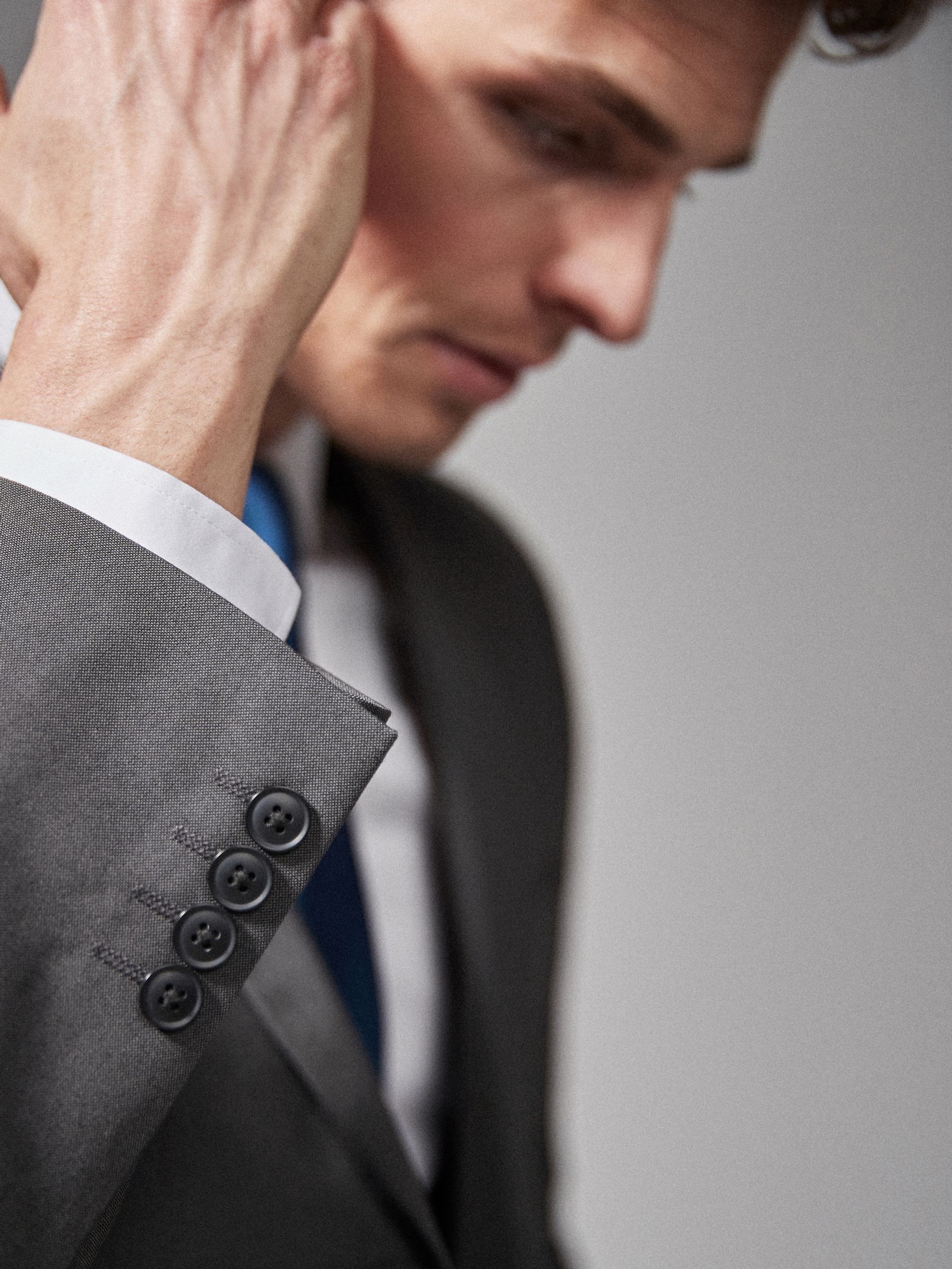 Antraciet - Tailored fit - Kostuum met twee knopen: colbert