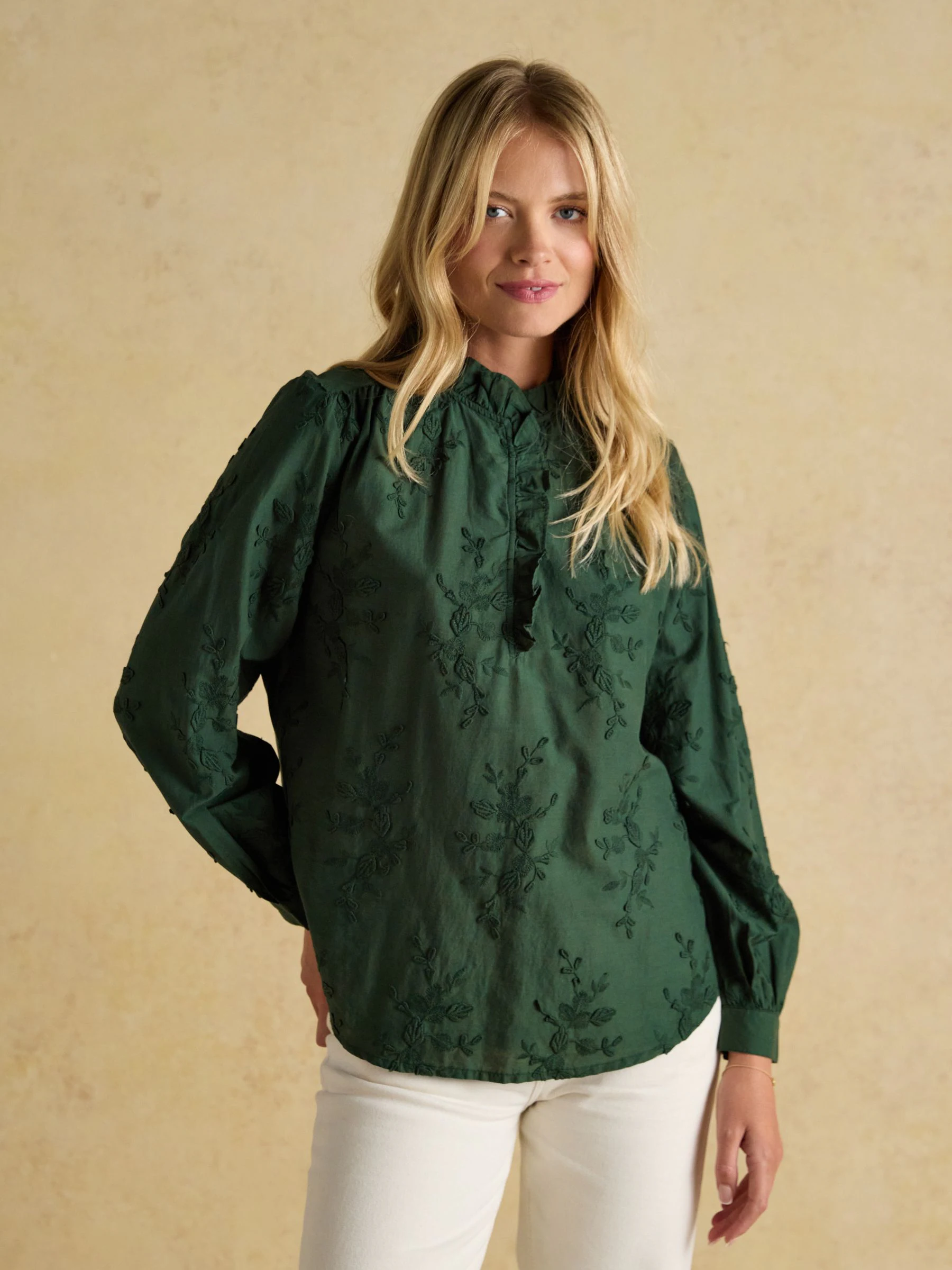Joules Melanie Embroidered Ruffle Blouse
