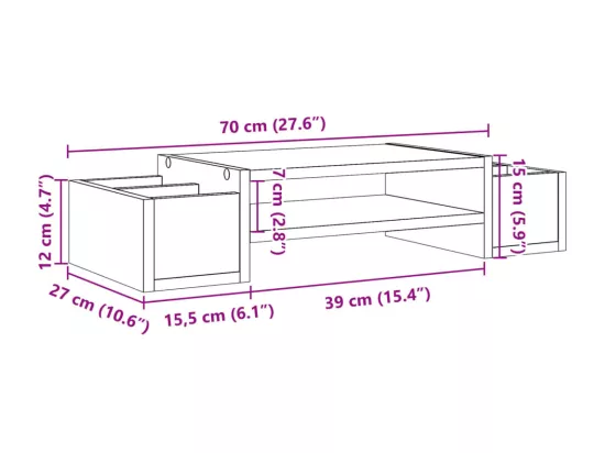 Support de moniteur avec rangement noir bois d'ingénierie