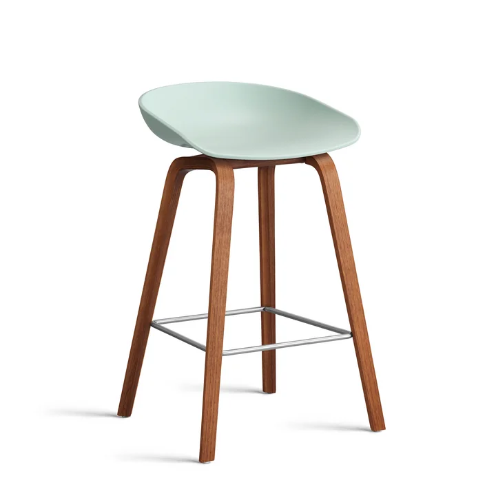 HAY - About A Stool AAS 32 H 75 cm, Walnuss lackiert / Edelstahl / dusty mint 2.0 (Filzgleiter)