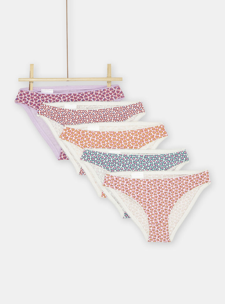 Lot de 5 culottes à imprimé coeurs fille