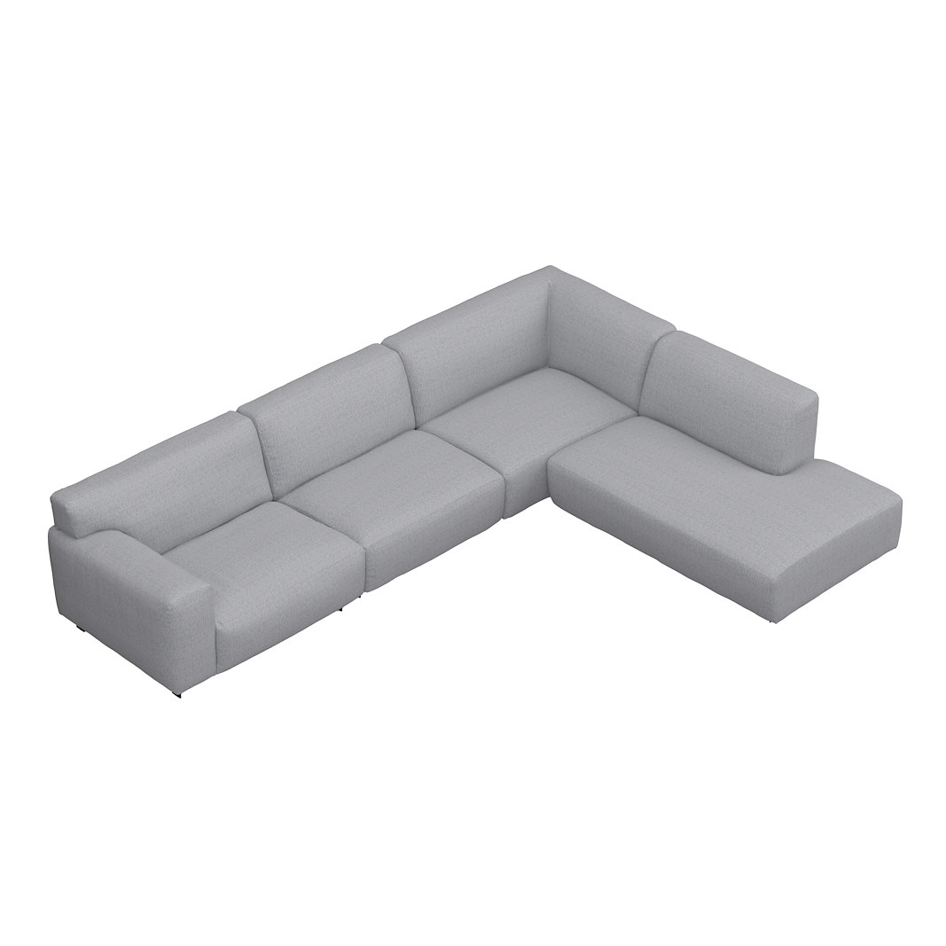 Vesta hjørnesofa 3-seter med åpen ende høyre, Big hjørnemodul, Tekstil Cortina Silver, standardsøm, sort metallben 10 cm, Comfort CM