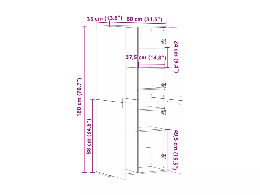 Buffet haut chêne sonoma 80x35x180 cm bois d'ingénierie