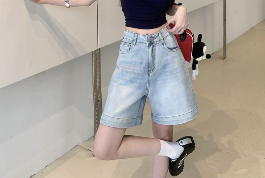 ANORA - Mid Rise Washed Denim Shorts