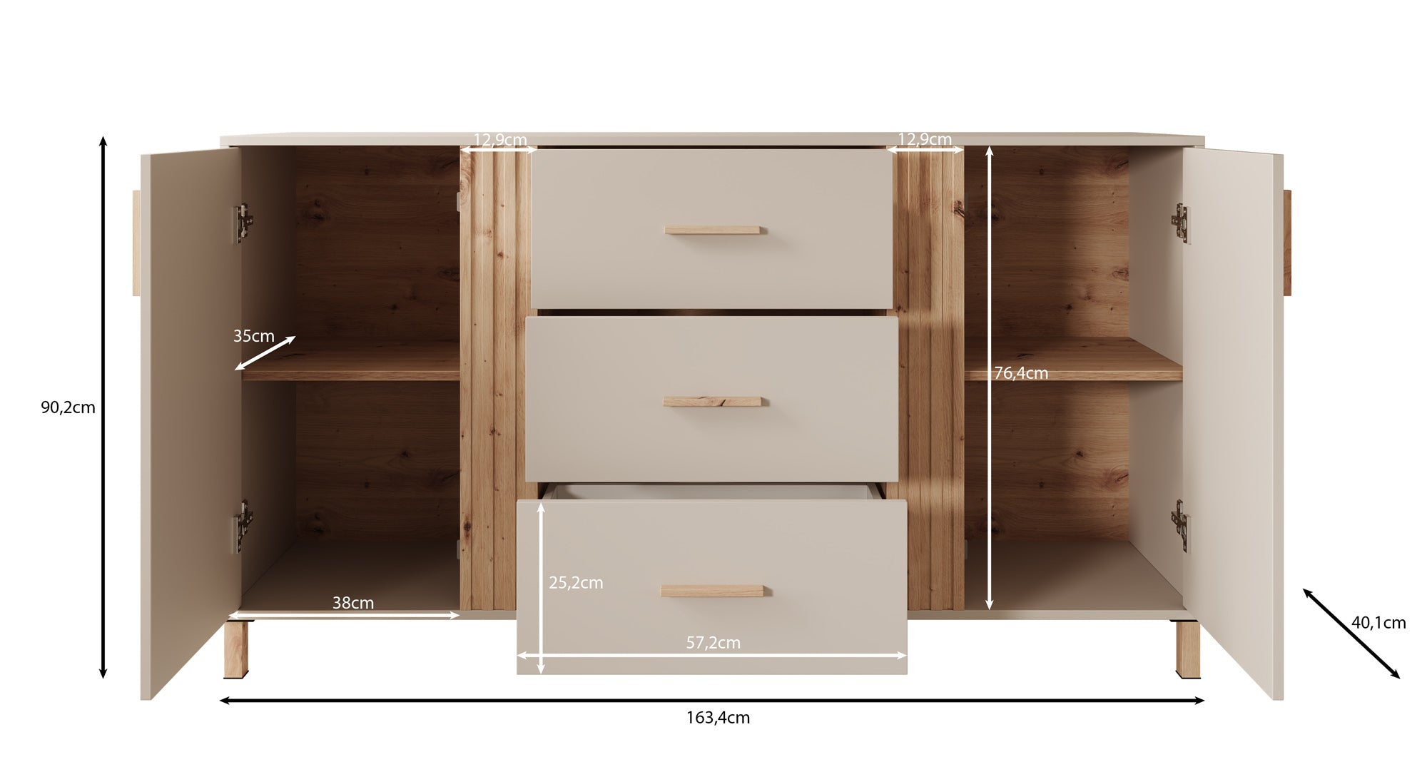 Meubella - Dressoir Bahia - Beige - 163 cm